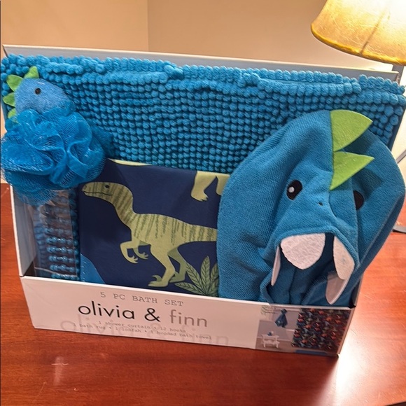 Olivia & Finn Dinosaur 5 piece Bath Set - Blue & Green, NEW! - Picture 9 of 9